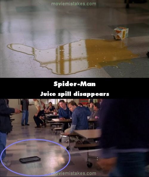 Phim Spider-Man, nước cam đổ ra sàn đã không còn tung tích chỉ trong phút chốc.